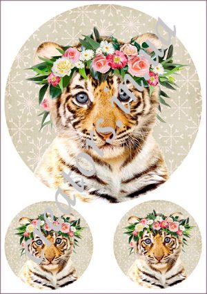 декупажная карта тигр с веночком